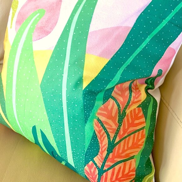 18"x18" Whimsical Colorful Tropical Jungle Leaves Plants Soft Throw Pillow Cover - Picture 3 of 4